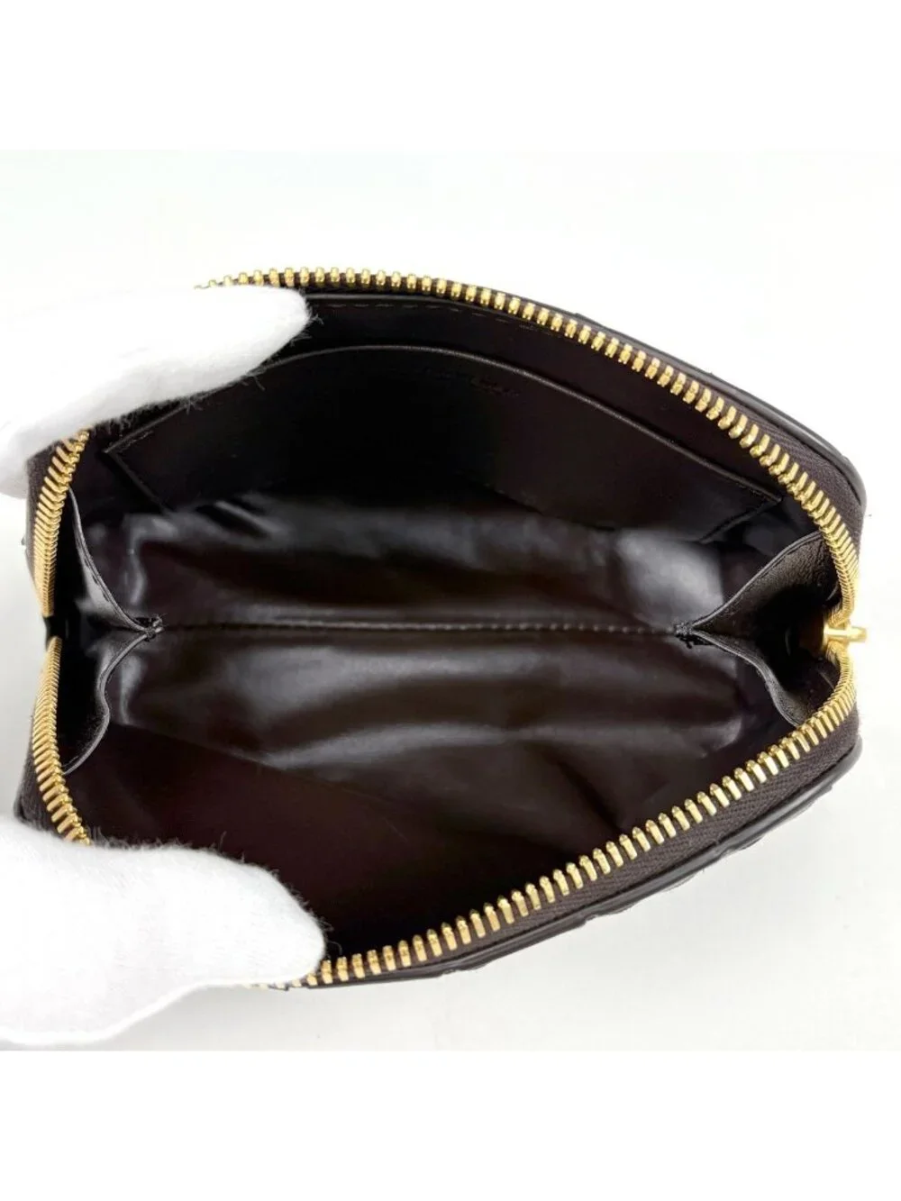 Bottega Veneta Makeup Pouch Intrecciato Leather Brown